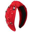 Valentines Day Headband for Women Champagne Wine Glasses Heart Charms Knotted Headband Embellished Wide Top Knot Statement Hairband Fashion Valentines Day Outfits Accessories (Heart Red-2)