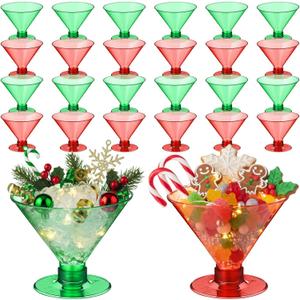 Yinkin 24 Pcs 5oz Plastic Martini Glasses Disposable Christmas Party Cups Clear Red and Green Plastic Cocktail Glasses Stemless Margarita Cups for Wine Cocktails Whiskey Yogurt Ice Cream Fruit