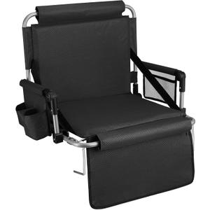 Alpcour Bleacher Seat with Backrest  Premium Stadium Seating for Bleachers: Cushioned, Foldable & Padded Stadium Seat Chair with Arms & Pockets  Perfect for Football & Basketball Games (Black)