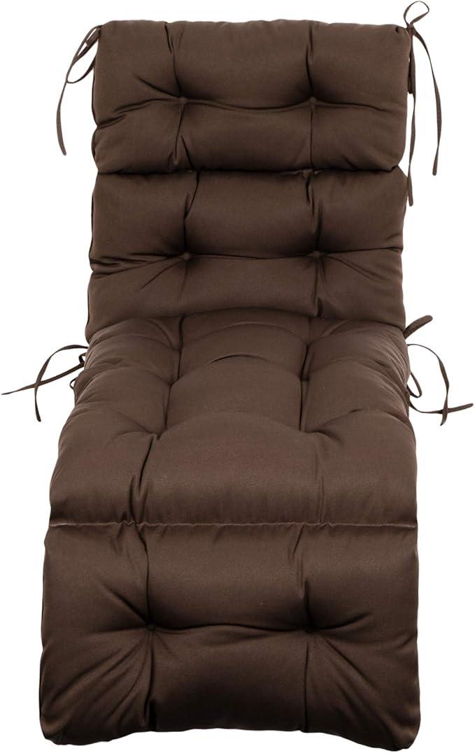 Outdoor Chasie Lounge Tufted Thick Cushion with Ties,Replacement Wicker Chair Cushion for Paito Fruniture,72x22x4inches,All Weather,Brown