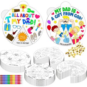 Cinrobiye 24 Set Fathers Day Coloring Craft Kits  Color Your Own Fathers Day Wheel  Bulk Happy Fathers Day Art & Craft Kits for Best Dad Party Favors, School & Kindergarten Activities