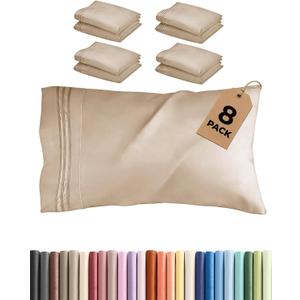 Queen Pillow Cases Set of 8 - Ultra Soft Hotel Quality Pillowcase Covers - Comfy & Wrinkle Free - Shrink, Stain and Fade Resistant - Easy-Care, Machine Washable Pillow Protectors - 8 Pcs Set - Cream