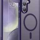 SUPFINE Magnetic for Samsung Galaxy S24 Case / S25 Case with Screen Protector, (Built-in Magnets) (Military Grade Drop Protection) Slim Translucent Shockproof Phone Case,Dark Purple