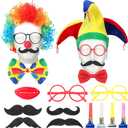 26 Pcs Circus Party Accessories Set Clown Photo Booth Props Decoration Clown Hat Cosplay Costume Set Circus Theme Party Photobooth Accessory for Pretend Play Halloween Cosplay Dress up Decoration