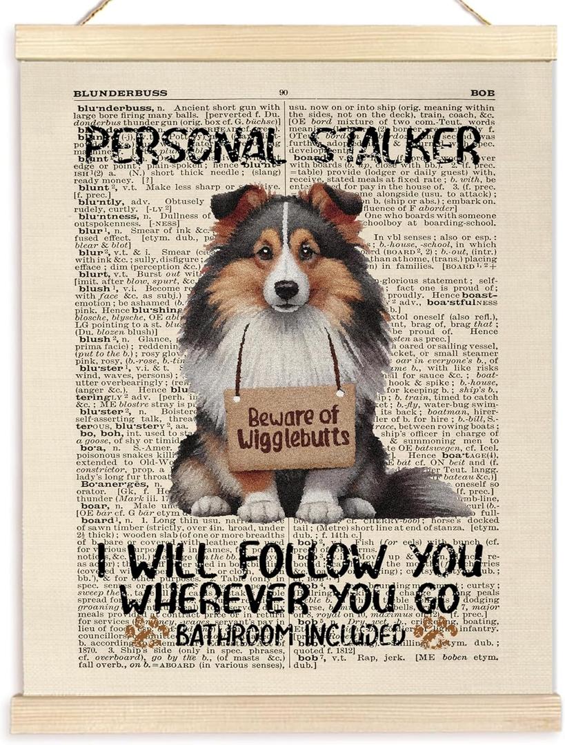 BESERH Funny Shetland Sheepdog Dog Wall Decor, Funny Bathroom Poster Hanger Frame, Vintage Dog Wall Art Decor for Bathroom Toilet Restroom, 12x16 Inches