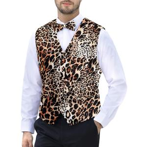 2-Piece Party Suit Vest for Men, Animal Print Waistcoat Vest & Bow Tie Small