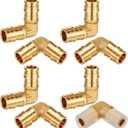 8 Pcs 1/2 Inch Pex A Expansion Fittings 1/2"x 1/2" 90 Degree Elbow Brass Fittings Pex Crimp Tool for Tubing Pipe Connection, ASTM F1960