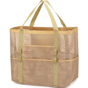 Fammart Mesh Beach Bag, Large Beach Tote with Zipper Pocket, Toys Pool Bag for Family Travel Vacation Cruise Essentials