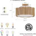 18 Inch Rattan Flush Mount Ceiling Light Fixtures 3-Light Boho Light Fixtures for Bedroom,Close to Ceiling Light Modern for Hallway Kitchen Entryway Dining Room