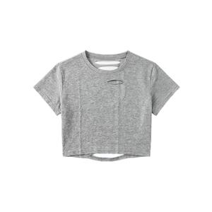 JDEEO Women Vintage Washed Distressed Cut Out Crop Short Sleeve T-Shirt (Gray, M)