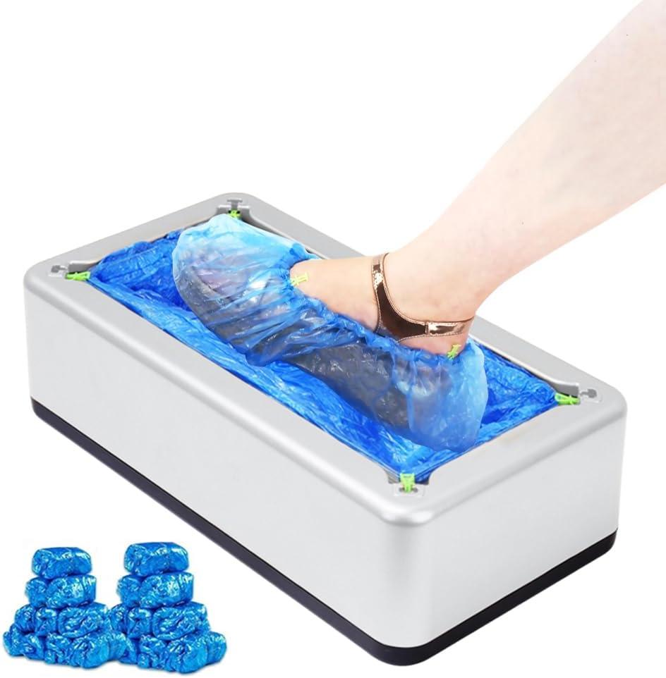 Automatic Shoe Cover Machine with 200 Disposable Shoe Covers Automatic Shoe Cover Machine for Home Use Disposable Non-slip Waterproof Shoe Covers for Indoors, Offices, Factories (Silver)