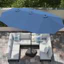 PHI VILLA 15ft Large Patio Umbrellas with Base, Outdoor Double-Sided Rectangle Market Umbrella for Pool Lawn Garden, Haze Blue