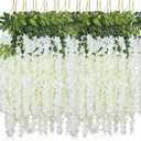 Fake Hanging Flowers - 60 Pieces 3.75 Feet/Piece Artificial Wisteria Vine Ratta Hanging Garland Silk Flowers for Home Party Wedding Decor (60pcs-White)
