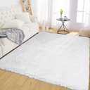 Latepis White Fur Rug 5x7 Washable Shag Rug Fluffy Faux Rabbit Rugs for Living Room Bedroom Playroom Nursery Plush Throw Rugs Luxury Home Decor