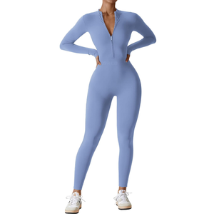 YEOREO Women Long Sleeve Workout Jumpsuit Zip Up Romper Bottom Pants Bodysuit Bodycon Sexy One Piece, Size L