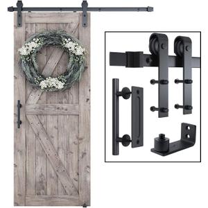 SMARTSTANDARD 5.5FT Sliding Barn Door Hardware Whole Kit (Include 5.5ft Track Kit & Pull Handle Set & Floor Guide), Smoothly and Quietly, Easy to Install, Fit 30"-33" Wide Door Panel (J Shape)