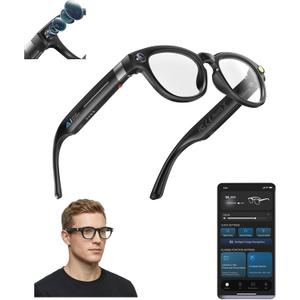 AI Smart Glasses with 8MP Camera, 1080P Video Recording Sunglasses with Audio, Real-Time Translation & Object Recognition, Bluetooth Smart Eyewear withVoice Assistant (Black)
