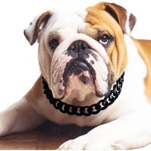 Cuban Link Dog Collar - 3/4 in Wide Metal Chain Dog Collar Venom Black, Designed Stunning Pet Accessory, Cute Luxury Jewelry Costume 16 inches