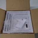 Metal Buffet Risers, 4PCS Food Risers for Buffet Table 5in to 8in Display Stand with Mini Acrylic Signs for Catering Dessert Collectibles Jewelry Figures Show Grayish White Cube Boxes Nesting Risers with Hollow Bottoms