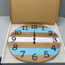 Solid Wood Wall Clocks Battery Operated 12 Inch Blue Rustic Wall Clocks for Living Room Decor Analog Farmhouse Wall Clock Non Ticking