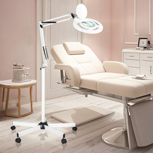HITTI 10X Magnifier Esthetician Light, 2200 Lumens, Stepless Dimmable, 5 Wheel Rolling Base, LED Lighted Mag Lamp for Lash & Facials, Tattoo, Nail, Crafts, Sewing- White