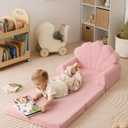 Blissful Diary Kids Couch, 2-in-1 Soft Toddler Couch Fold Out, Toddler Chair Comfy, Convertible Sofa to Lounger, Kids Furniture for Playroom, Gift for Birthday, Children's Day, Pink Shell