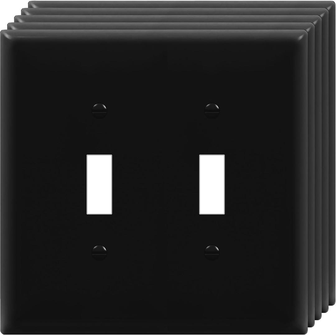 ENERLITES Mid-Size Toggle Light Switch Wall Plate, Midway Size 2-Gang 4.88" x 4.92", Unbreakable Polycarbonate Thermoplastic, UL Listed, 8812M-BK-5PCS, Black (5 Pack)