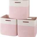 OIAHOMY 13 Inch Cube Storage Bins, 3-Pack Cotton Rope Woven Baskets for Organizing, Insert Storage Baskets for Shelves, Baby Nursery, Closet Organizer, 13 * 13 * 12.6IN, Pink & White