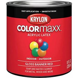 Krylon K05633007 COLORmaxx Acrylic Latex Brush On Paint for Indoor/Outdoor Use,  Pint, Gloss Banner Red, 1 Quarts (Pack of 1) (8 Fl Oz (Pack of 1)) Krylon K05633007 COLORmaxx Acrylic Latex Brush On Paint for Indoor/Outdoor Use,  Pint, Gloss Banner Red, 1 Quarts (Pack of 1) (8 Fl Oz (Pack of 1))