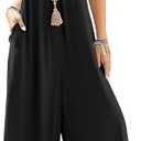 Happy Sailed Women's Jumpsuits Loose Overalls Summer Sleeveless Ruched V Neck Flared Wide Leg Pants Rompers with Pockets (Black, L)