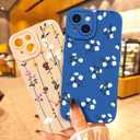 Compatible with iPhone 13 Phone Case, Fashion Flower Pattern Design Girls Women Liquid Silicone Cover, Slim Shockproof and Scratch-Resistant Soft Case for iPhone 13- Blue