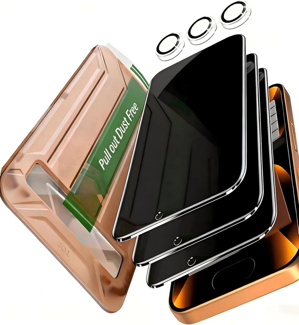 YMHML 3 Pack Compatible for iPhone 17 Pro Privacy Screen Protector Tempered Glass + 1 Set of Camera Lens Protector, 25Anti Spy, [Top 9H+ Military Grade Shatterproof] [Bubble Free, Auto-Dust Removal]