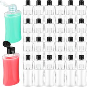 Domensi 36 Pcs 3.4 oz Travel Bottles with Flip Cap Plastic Travel Size Toiletries Bottles Portable Leak Proof Squeeze Refillable Empty Cosmetic Containers for Liquid Shampoo Lotions(Black,Clear)
