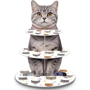 Pasimy Cat Cupcake Stand Party Decorations Cat Theme Cupcake Holder Cardboard 3 Tier Kitten Birthday Party Cake Decorations Pet Lover Dessert Stand for Cat Birthday Party Baby Shower Supplies