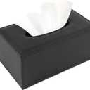 PU Leather Tissue Box Cover,Rectangular Tissue Box Holder with Magnetic Closure at The BottomUsed for Bathroom Vanity Countertop Night Stands Bedroom Desk and Offices (9.8*5.5*4.3 Inch, Black)