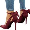 PiePieBuy Women's Pointed Toe High Heels Ankle Strap D'Orsay Pumps Shoes Bow Wedding Bowtie Back Dress Sandals (8.5)