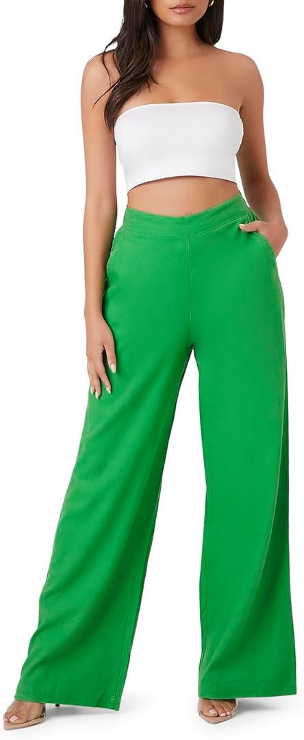 Forever 21 Women's Linen-Blend Wide-Leg Pants, M