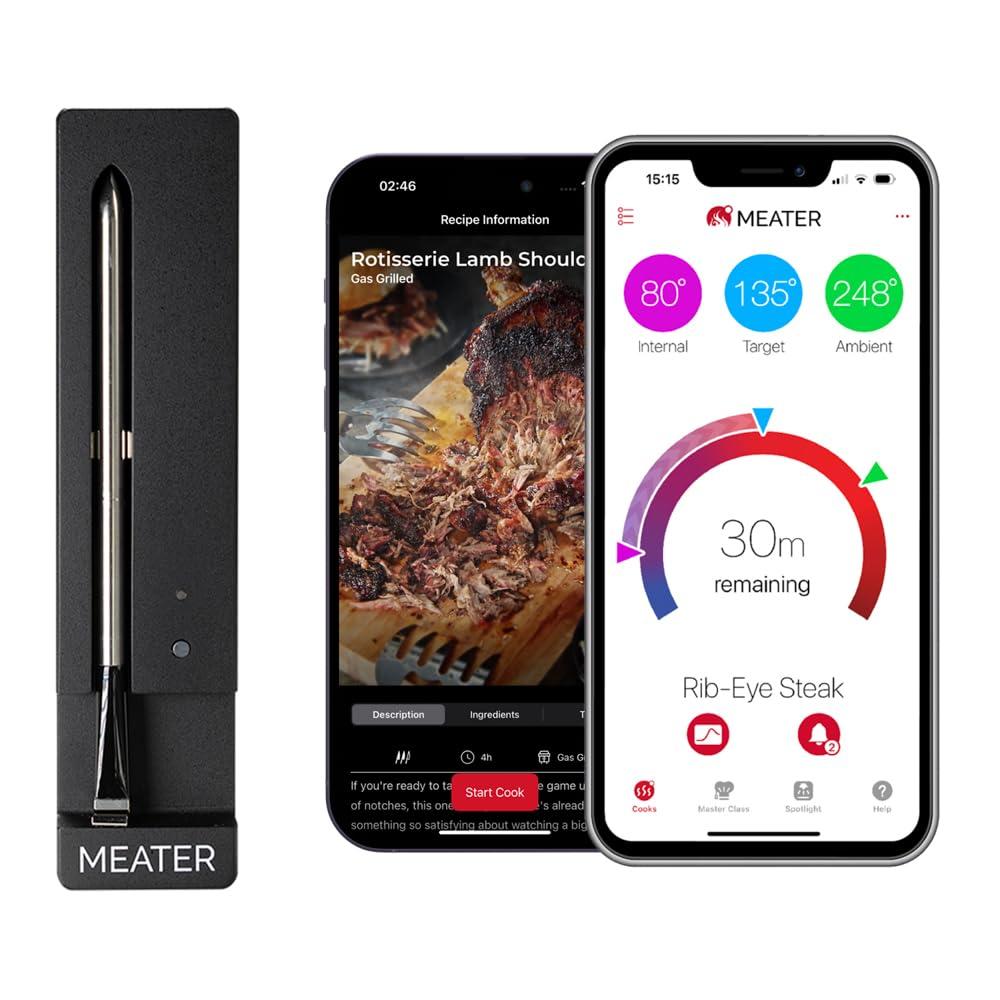 MEATER SE: 100% Wireless Smart Meat Thermometer | No Wires, No Fuss | 165ft Bluetooth Range | Dual Temp Sensors | Guided Cook System | Dishwasher Safe | Perfect for BBQ, Grill, Oven, Smoker (Black)