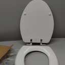 Mayfair Bennett Toilet Seat with Chrome Hinges, Slow Close Wood Seat, Secure Metal Hinges, Easy Install, Made in USA, Elongated, White