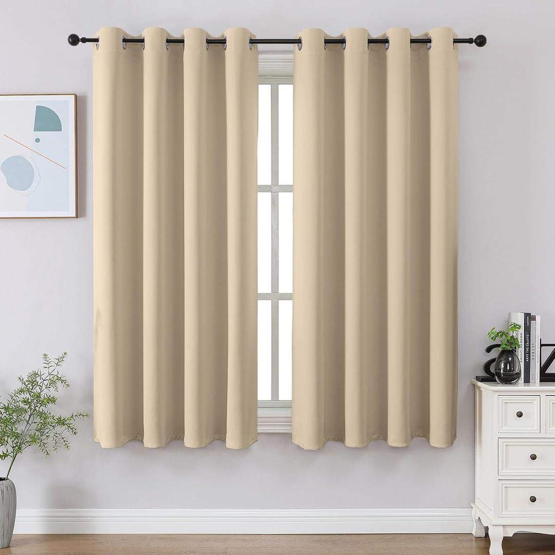 CUCRAF Light Beige Blackout Curtains 45 inch Length 2 Panels Set, Room Darkening Drapes for Living Room Bedroom, Thermal Insulated Light Blocking Grommet Window Curtain (W52 x L45 Inch)