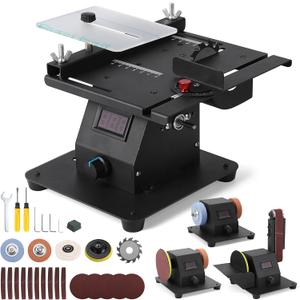 Mini Multi-functional Table Saw, 4 in 1 Table Saws with Dual Bench Grinder, 0-90 Adjust Belt Sander & Polishing Machine, 7 Speed Adjust & LED Display Table Saw for DIY Crafts, Cutting & Sanding