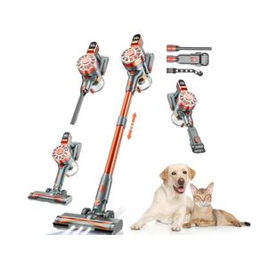 Cordless Vacuum Cleaner for Home, Lightweight Stick Vacuum Cordless Rechargeable with Power Suction, Up to 35 Mins Runtime, Hardwood Floor Vacuum for Pet Hair, Carpets, Tile (Red Grey)