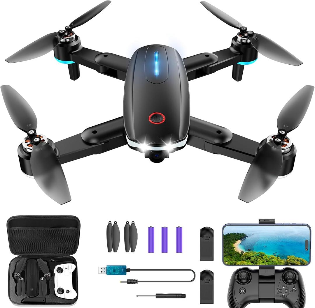 Drone with Camera, 1080P HD FPV Foldable Drone with Brushless Motor Optical Flow, One Key Take Off/Land, 360 Flip, Waypoint Fly, Gesture Selfie, 2 Batteries, Mini Drones for Kids Beginners