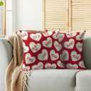 Red Valentines Pillow Covers 18x18 Inch Set of 2 Cream Love Heart Sweet Valentine's Day Holiday Decorative Throw Pillowcases Anniversary Outdoor Farmhouse Cushion Cases Decor for Sofa Couch Bed