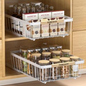 Pull Out Cabinet Organizer 2 Pack, Slide Out Drawers for Kitchen Cabinets, Cabinet Drawers with Adhesive Nano Glue for Bathroom, Living Room, Kitchen Clutter Organization (White, 15.7 * 11 * 3.7)