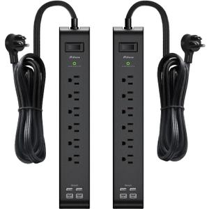 2 Pack Surge Protector Power Strip with 6 Outlets 4 USB Ports (2 USB C) 5-Foot Extension Cord Flat Plug 900 Joules 15A Circuit Breaker Wall Mount Desk USB Charging Station for Home Office