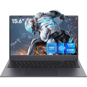 15.6 inch Laptop Computer, 1920x1080 IPS Screen, 12GB DDR5 RAM / 512GB SSD, N95(Beats N5095) Processor Notebook PC, Support Fingerprint, WiFi 5, BT, Full Size Keyboard