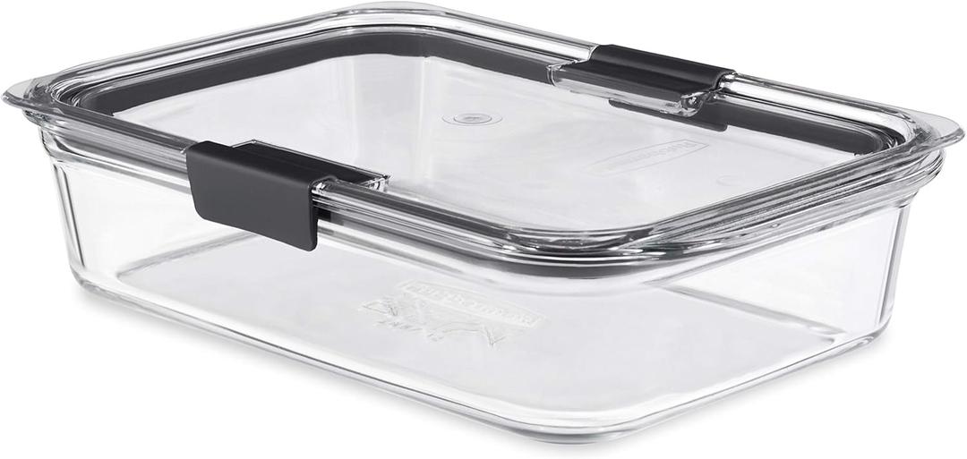 Rubbermaid Brilliance Glass Food Storage Container, 8-Cup Food Container with Lid (2 Pieces Total), BPA Free and Leak Proof (Set of 1 (8-Cup))