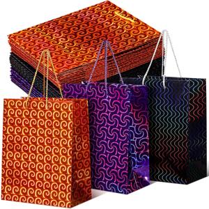 Sunnymove 30 Pcs Large Iridescent Gift Bags Decorations Holographic Party Favor 9 x 7" Iridescent Glitter Paper Wrapped Goodie Bags with Handles for Birthday Bachelorette Christmas Party Supplies (Purple, Gold, Black)