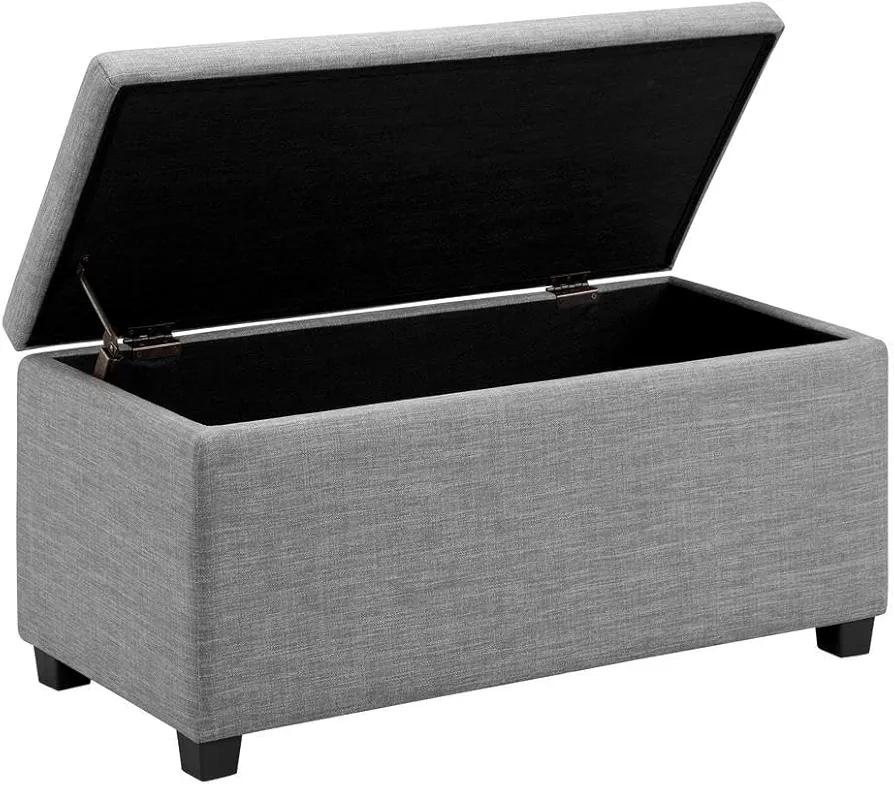 Amazon Basics Upholstered Rectangular Storage Ottoman and Entryway Bench, Polyester, Light Gray, 90.17 cm (W) × 41.91 cm (D) × 43.18 cm (H)